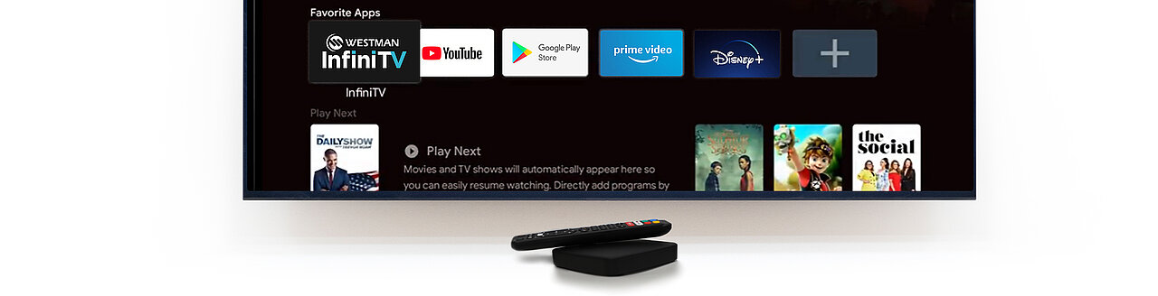 Westman InfiniTV Android Home Screen and InfiniTV set-top box